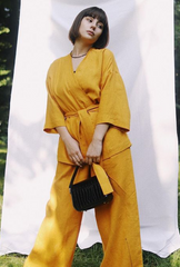 Комплект кимоно и брюки палаццо из натурального Льна Silence, Зеленый, S